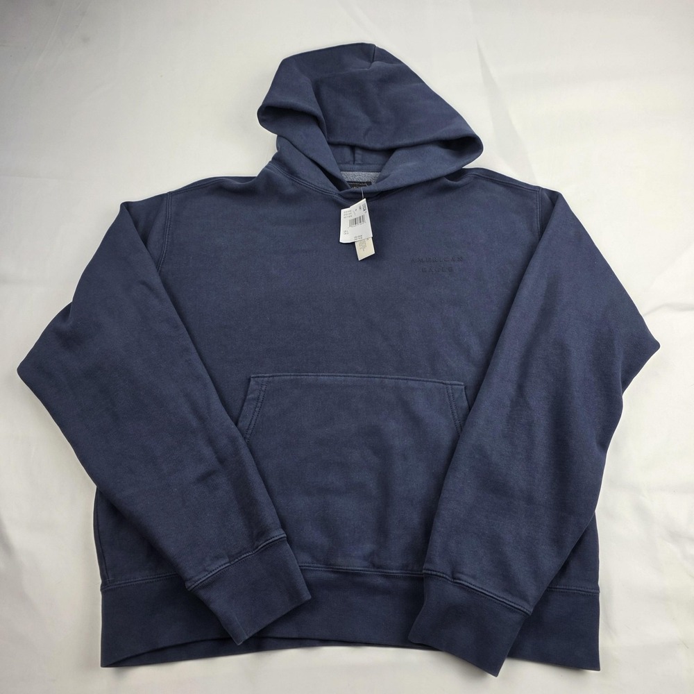 American Eagle Hoodie Mens Large Blue Fleece Pullover Logo Sweatshirt